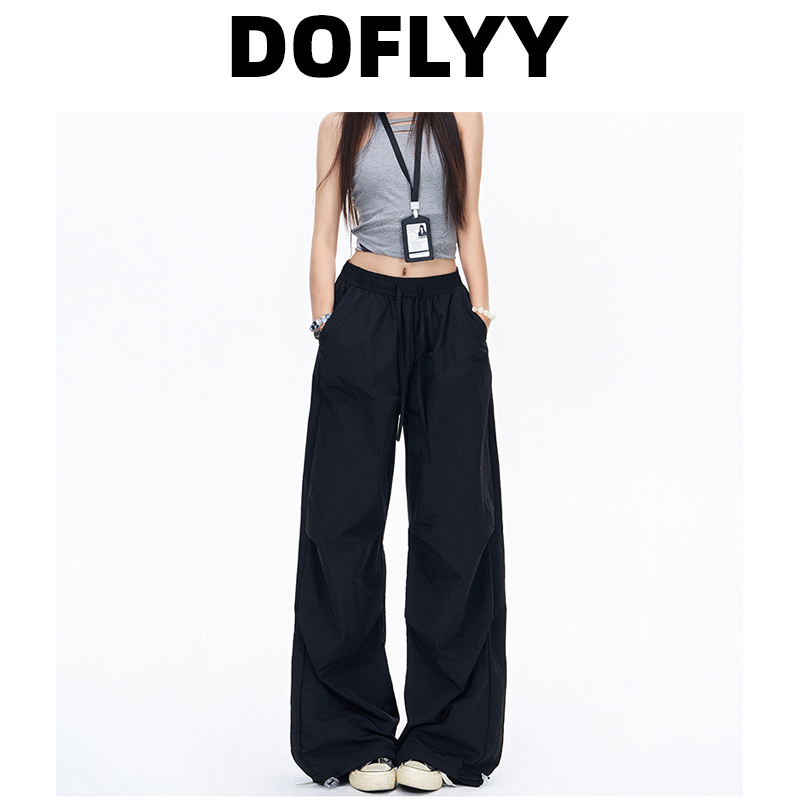 Doflyy American Retro Quick-Dry Cargo Pants for Women 2026 Summer Thin Elastic Waist Cool Paratrooper Casual Pants Trendy
