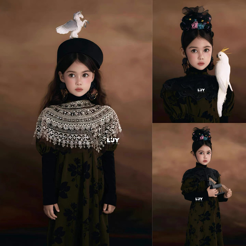 Children's Photography Clothing, Portrait Theme, Cool Style, Oil Painting, High-End Birthday Portrait Photos, Vintage Clothing Trend