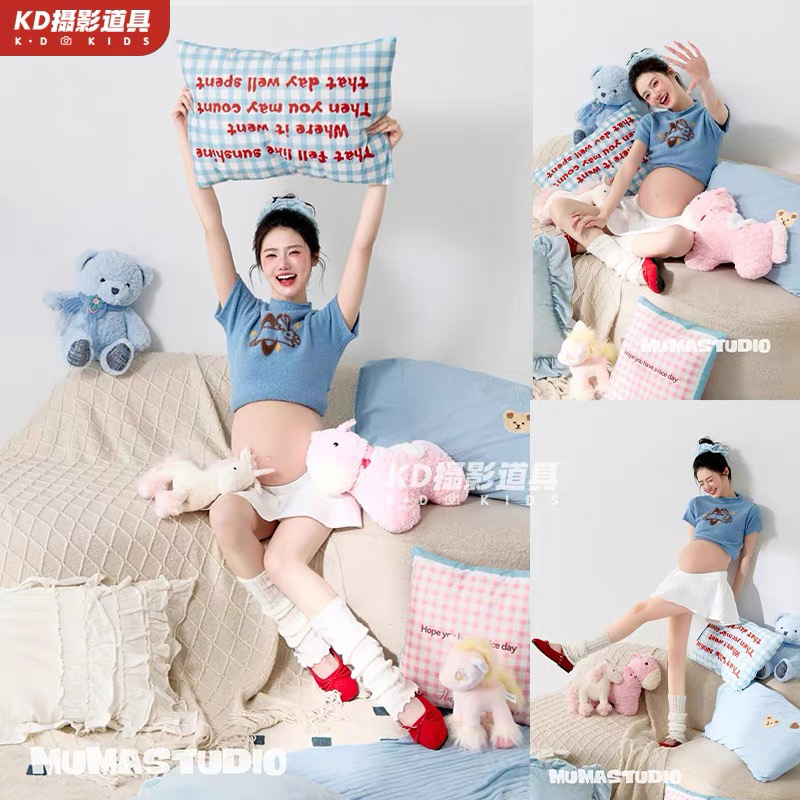 Kd Photography Props New Style Family Portrait Maternity Photo Blue Fresh Style Clothing Studio Maternity Outfit