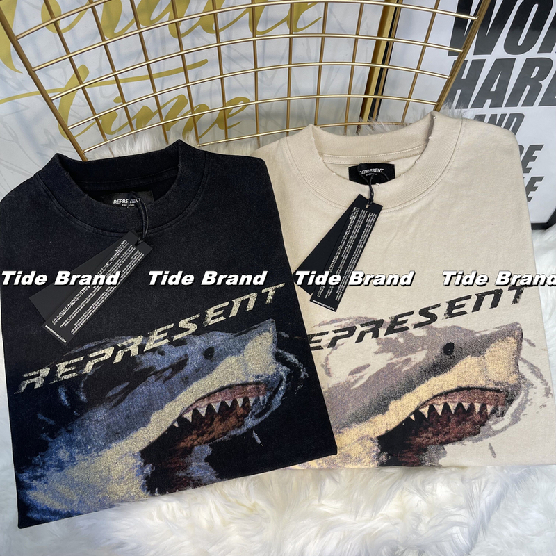 Oem Genuine】Represent Fog European and American Niche Trendy Brand White Shark Print Short-Sleeved T-Shirt for Men and Women