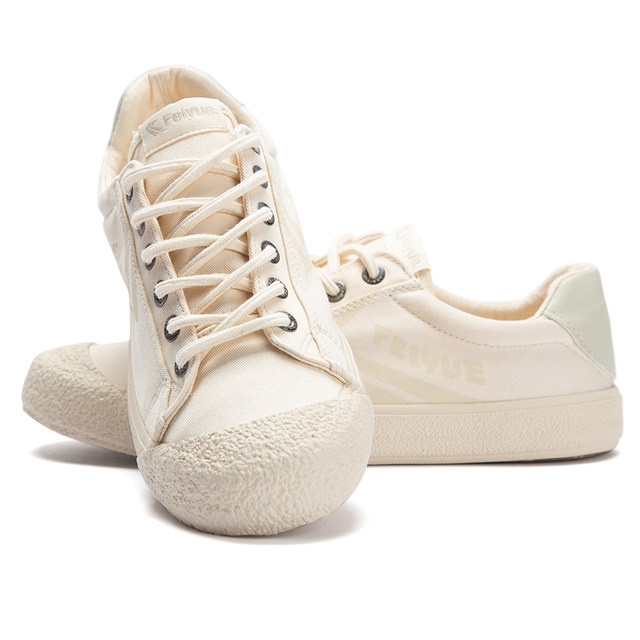 Feiyue Canvas Shoes Women's Official Genuine Beige Low-top Shoes for Female Students Casual Breathable Lightweight Sports Shoes for Men