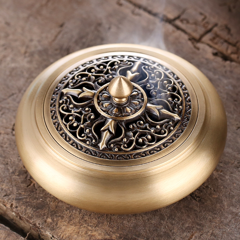 Large hand-burning blue pure copper incense burner household indoor sandalwood incense burner for Buddha offering ring incense agarwood incense burner