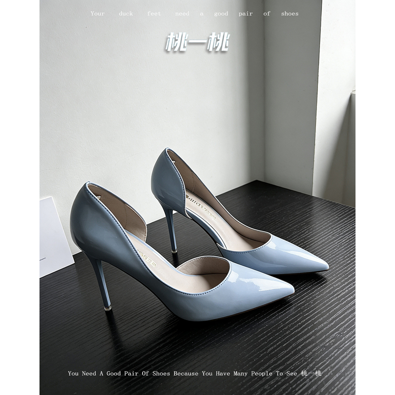 Blue Minimalist Style Pointed-Toe Side-Cut Thin-Heeled Sandals for Women, 2026 New Model, Suitable for Commuting and Professional Use, Comfortable Shallow High-Heeled Shoes