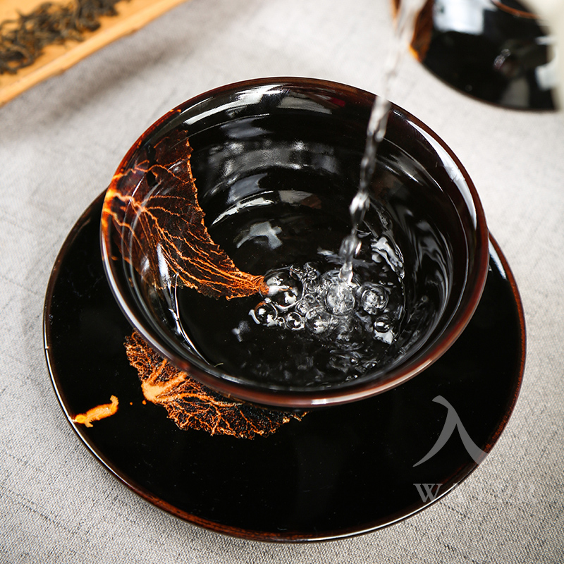 Konoha temmoku tureen jingdezhen ceramics sharply black glaze tea set jizhou up three to a single manual tureen tureen