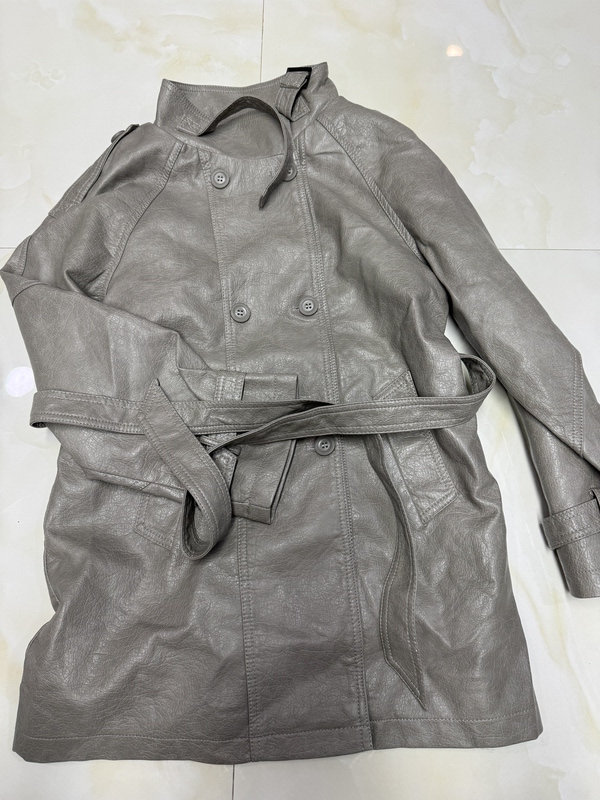 824-9730 Modern High Street High-End Top-Tier | Oil-Waxed Cotton | Sheepskin | Leather Mid-Length Coat