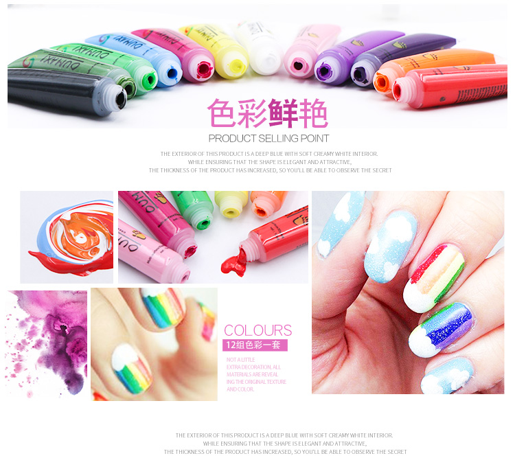 Sơn móng tay sơn acrylic Tự làm không thấm nước Set 3D Màu nước dành riêng 12 màu Hoa Công cụ trị liệu bằng móng tay máy mài us 801