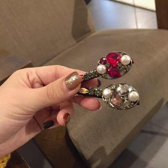 Korea Dongdaemun rhinestone side clip simple duckbill clip handmade one-word clip exquisite hair accessories top clip small clip