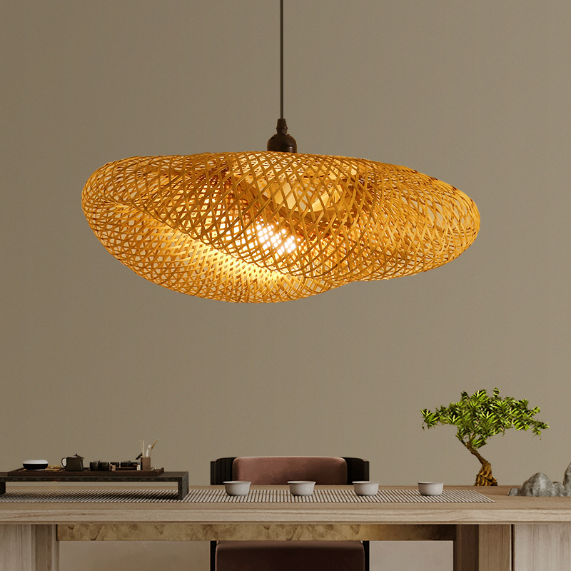 Bamboo Chandelier, Retro Pastoral Style, Creative and Unique, Zen-Style Tea Room Lighting, Restaurant and Hotel Bamboo Lantern, Rattan Lampshade