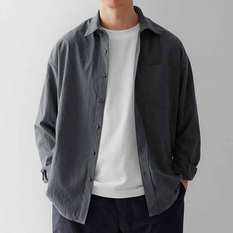 Gray Easy-Care Loose Casual Shirt Pheather