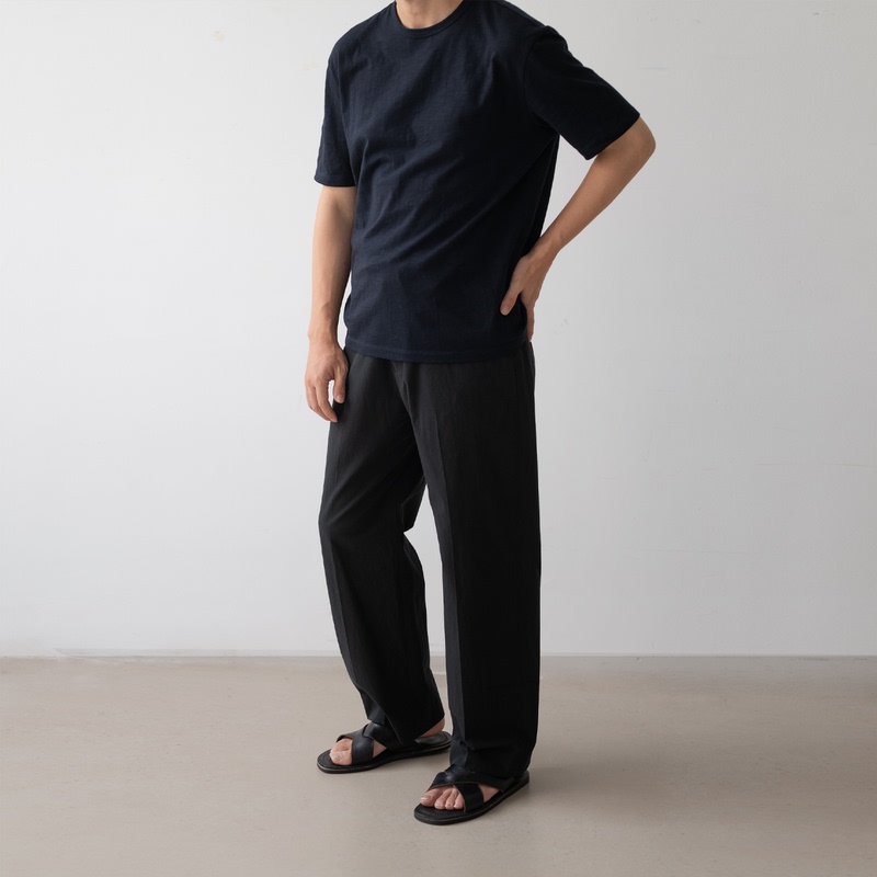 Cotton Distressed Round Neck Short-Sleeved Work Shirt Haoshiduomo Homemade