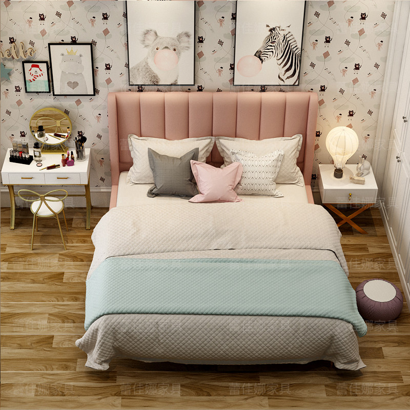 Nordic fabric bed master bedroom modern minimalist light luxury net red bed solid wood double 1 8 meters European princess high box bed