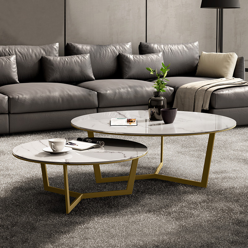 Nordic Marble Round Tea Table Combo Living Room Modern Minima Home Small Household Type Full Fitted Metal Light Lavish Tea Table