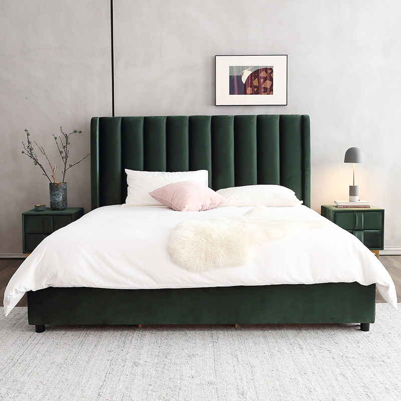 Port-style light extravaganza net red bed Nordic cloth art bed master bedroom modern minimalist princess ink green style furniture