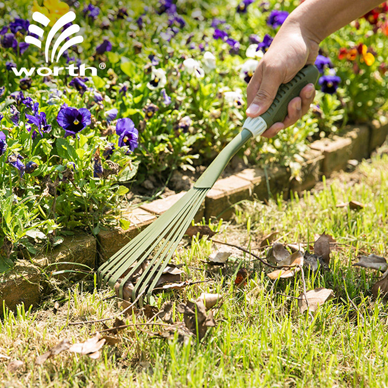 Woschworth gardening nine-tooth rake home garden fine-tooth small grass rake hug leaves debris cleaning hand tool