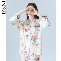 IIZZINI 2022 home clothes womens spring and autumn long sleeves ice silk national carnation printed lavish pyjamas