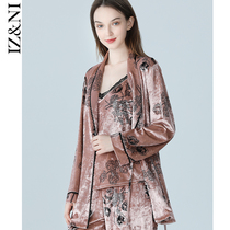 IIZZINI 2021 pyjamas woman autumn winter long sleeve gold velvety country windy garland harness long pants home conserved suit