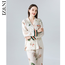 IIZZINI 2022 Home Suits Women Spring Fall Long Sleeve Ice Silk National Wind Lily Luxurious 2 Pieces Of Sleeping Suit