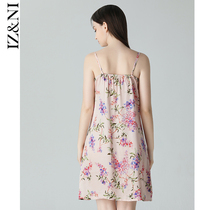 IIZZINI Original 2022 Harness Sleeping Dress woman Summer thin section Ice Shot State Purple Vine Flowers Sweet pyjamas dress