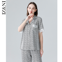 IIZZINI original 2022 pajamas female summer short sleeve thin section of ice silk Thousand Birds LUXURIOUS LONG PANTS HOME SUIT SUIT