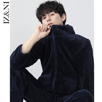 IIZZINI original pajamas men winter long sleeve thick coral fleece flannel warm trousers home suit