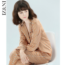 IIZZINI pajamas female spring and autumn long sleeve Ice Silk double-breasted retro peach heart luxury home clothing set women