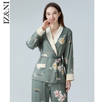 IIZZINI original 2021 pyjamas woman winter long sleeve ice velvet gush thicken national wind peony flower home suit suit