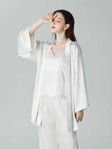 IIZZINI 2022 Pajamas Woman Spring Summer Long Sleeve Ice Silk Rice White Harnesses Long Pants Luxury 3 Home Suits Suits
