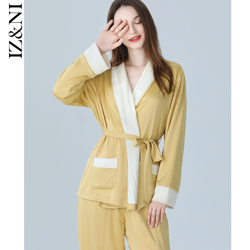 IIZZINI pyjamas woman winter long sleeve ice velvet thickened minimalist net colour long pants home Suit Suit