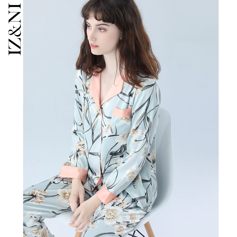 IIZZINI original 2022 pyjamas women's spring and autumn long sleeves ice silk water fairy silk luxurious home suit women