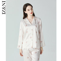 IIZZINI 2022 Home Suits Women Spring Autumn Long Sleeves Ice Silk National Style Flowers Luxury Long Pants Sleeping Suit Suit