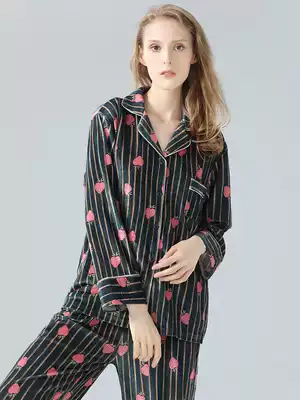 IIZZINI home clothing women autumn and winter long sleeve gold velvet strawberry stripe print sweet pajama pants set