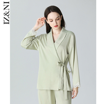 IIZZINI 2022 pyjamas womens spring and autumn long pants ice silk minimalist lace water green extravagant long pants home suit suit