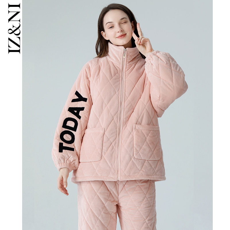 IIZZINI original pyjamas woman winter long sleeve coral suede clip cotton thickened with velvety long pants home suit suit