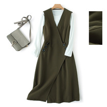 Export France Foreign Trade Female Dress Big Card cut special cabinet Withdrawal Cabinet Big Code Fall Machia Long Dress Undershirt Suit