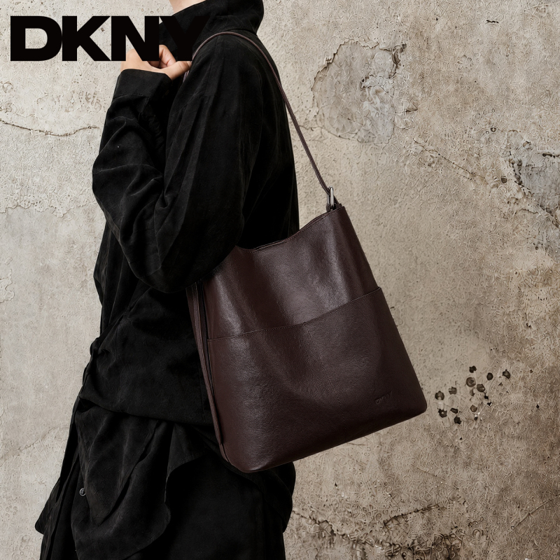 [First-Layer Cowhide] Dkny Tang Ke Naer Bucket Bag, Commuter Shoulder Bag, Underarm Bag, High-End Luxury Handbag