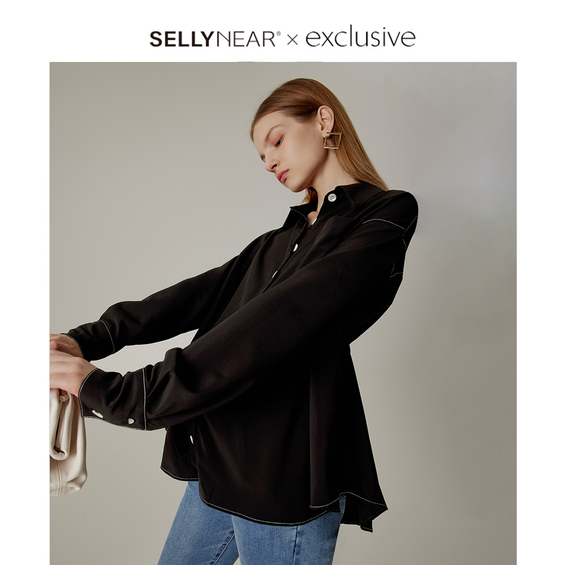 SELLYNEAR PREGNANT WOMAN SHIRT SPRING AUTUMN DRESS NEW FASHION LOOSE TEMPERAMENT 100 LAP COAT BLACK LONG SLEEVE SHIRT