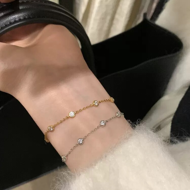 Starlight Bubble~S925 Sterling Silver Plated with 18K Gold Five Bubble Round Diamond Bracelet for Women, Delicate and Gentle Adjustable Jewelry Starlight Bubble~S925 Sterling Silver Plated with 18K Gold Five Bubble Round Diamond Bracelet for Women, Delicate and Gentle Adjustable Jewelry