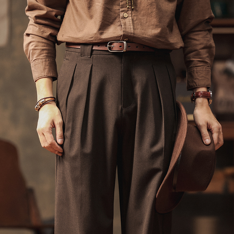 Retro Yuppie Men's Straight-Leg Loose Drape Wrinkle-Free American Hollywood Casual Trousers British Style Wide-Leg Pants