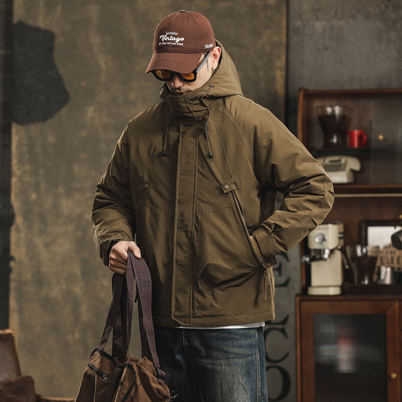 American-Style Workwear down Jacket for Men, Winter Jacket, Outdoor Waterproof and Warm, Removable Liner, Three-In-One Softshell Jacket