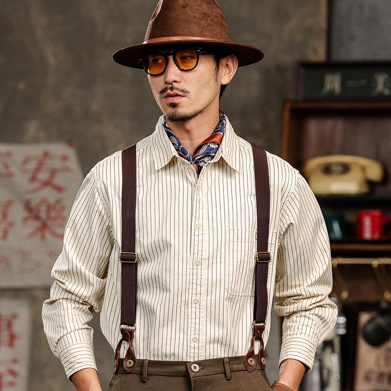 Yuppie Retro Striped Shirt for Men, American Style Long-Sleeved Loose Pure Cotton French Style High-End British Gentleman Shirt Yuppie Retro Striped Shirt for Men, American Style Long-Sleeved Loose Pure Cotton French Style High-End British Gentleman Shirt