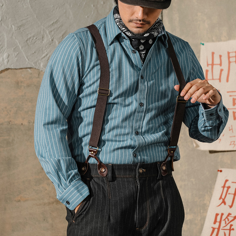 American Retro Jeans for Men, British Style, Casual Suspenders, Striped Overalls, Amekaji Black Vintage Casual Wear