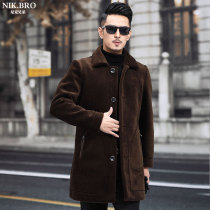 Sheep shearing coat Mens leather mid-length fur one-piece lapel lamb hair Haining leather fur winter coat