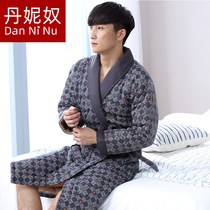 Autumn and winter mens nightgown bathrobe thickened warm pajamas Cotton padded long section Plus size cotton yukata mens section