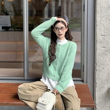 3mer soft and glutinous korean women's round neck cardigan sweater