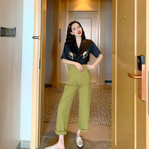 Pretty and handsome 2022 spring new womens clothing Hong Kong style retro chic Hepburn style light familiar style wide-leg pants fashion two