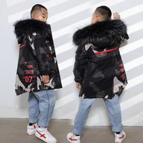 Childrens clothes boy big fur collar camouflated down jacket 2019 Winter new thickened tooling white duck suede coat large size