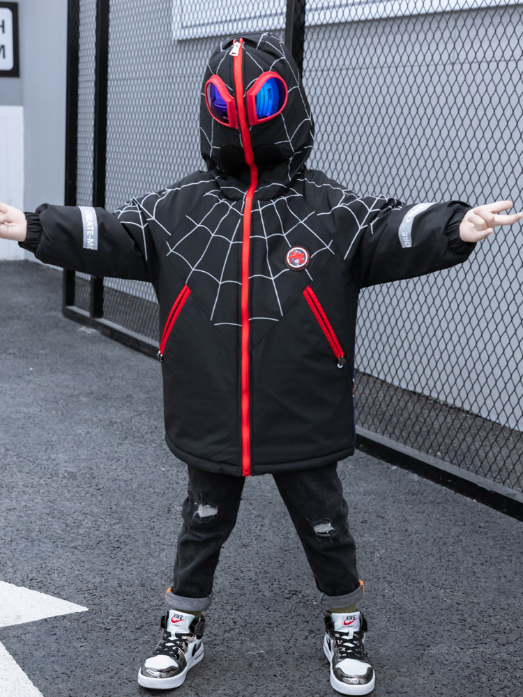 Children's cotton-padded jacket with glasses jacket boy plus velvet thickened cotton quilted winter clothing small and medium children's cotton clothing net red clothing