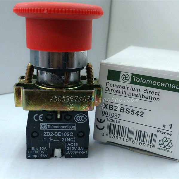 Metal Push button Emergency Stop Button-Rotary release XB2-BS542 Red Normally closed BE102