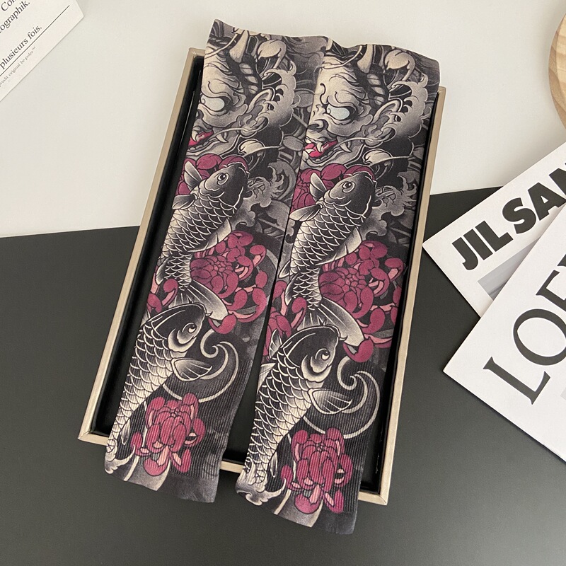 Sun Protection and Uv Protection Outdoor Driving Arm Sleeves Koi Tattoo Arm Sleeves for Men and Women Arm Protectors Floral Arm Ice Sleeves Gloves for Summer