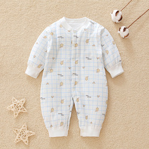 Baby warm Harvest newborn clip cotton one-piece clothes start baby clothes pure cotton thickened pyjamas autumn and winter full moon